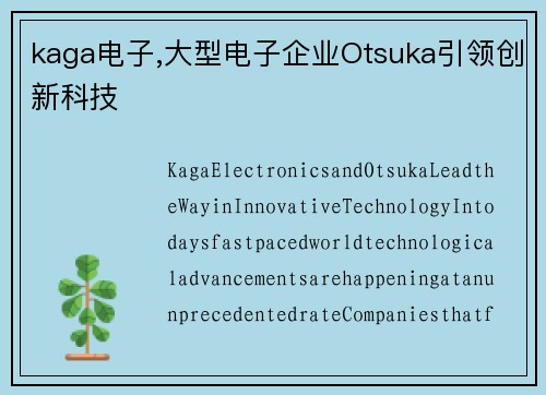 kaga电子,大型电子企业Otsuka引领创新科技