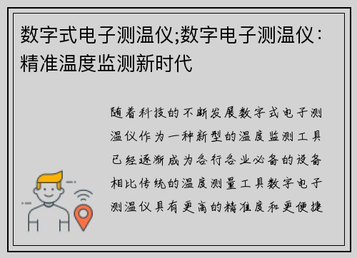 数字式电子测温仪;数字电子测温仪：精准温度监测新时代